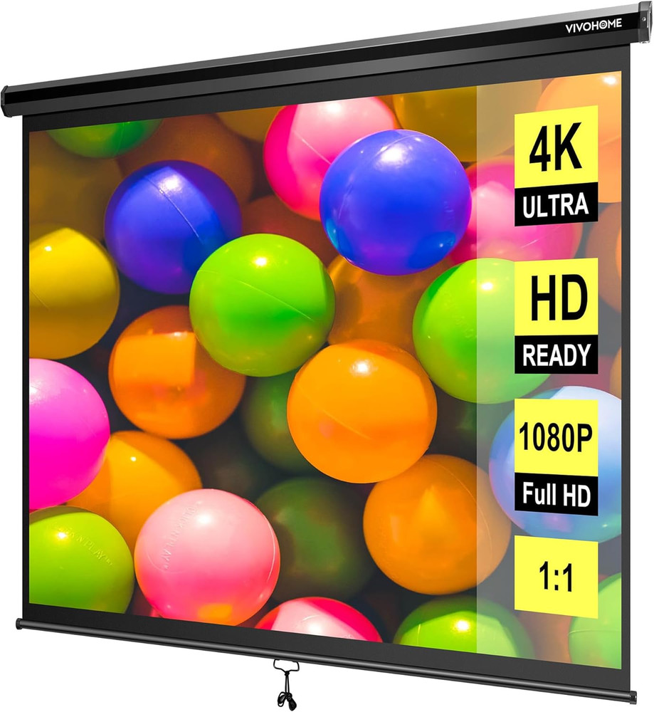 Projector Screen Pull Down, 1:1 120 Inch Retractable Projection Screen, HD 4K Ma