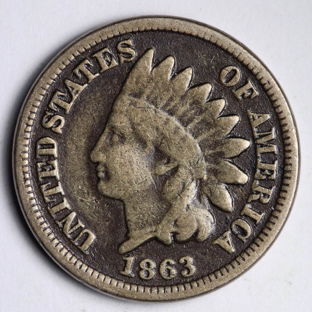 1863 Indian Head Cent Penny CHOICE VG E115 TM