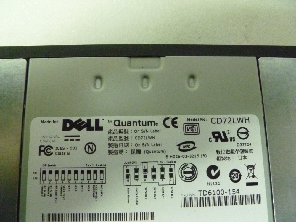 DELL QUANTUM CD72LWH 0DF675 DAT72 DIGITAL DATA STORAGE TAPE DRIVE