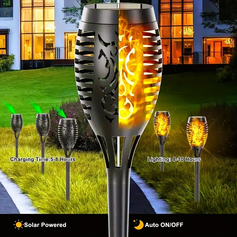 12pcs Solar TiKi Torch Lights with Flickering Flames - Waterproof by AvalonUP