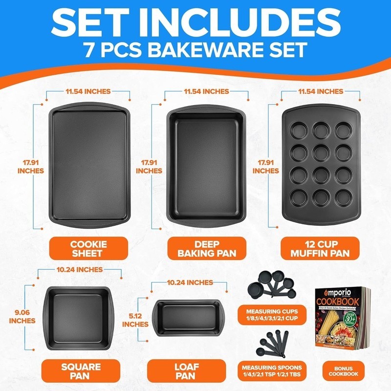 Stackable Baking Pan Set Nonstick White Marble Coating Carbon Steel Bakeware Set