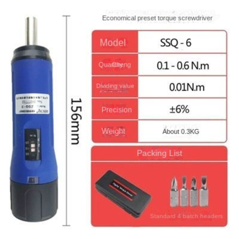 6 Nm Torque Screwdriver Set 1/4-Inch Drive with 4 Bits