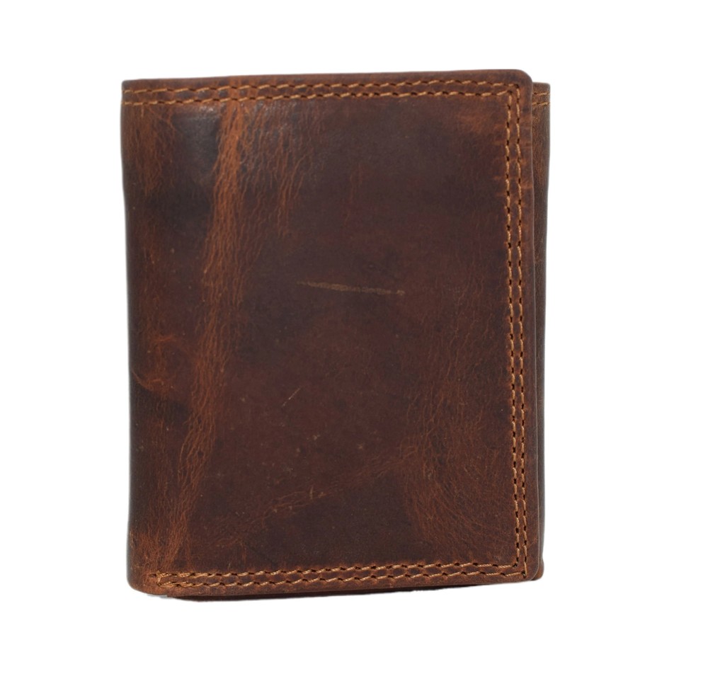 RFID Blocking Hunter Brown Vintage Distressed Leather Trifold Wallet
