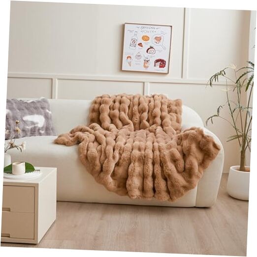 Blanket for Couch - Bread Grid Rabbit Plush Soft Warm Queen(90"x90") Coffee