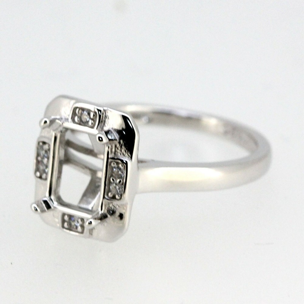 Sterling Silver Semi Mount Ring Setting Emerald OCT 8x6mm