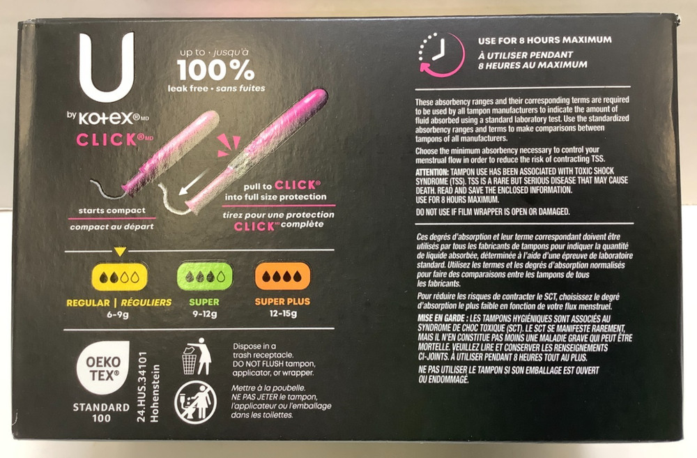 U by Kotex Click Compact Tampons, Regular, Unscented, 45ct, 3pk