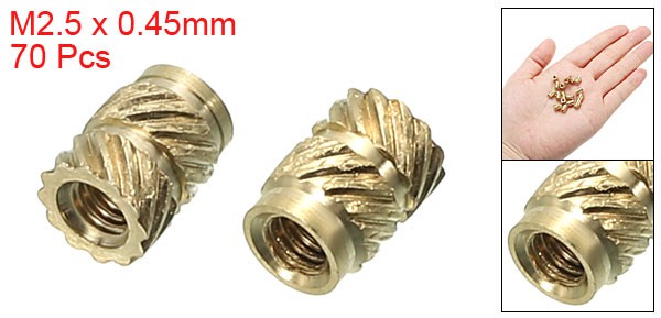 70pcs M2.5 Threaded Inserts Metric Knurled Nuts Brass Heat-Set Inserts