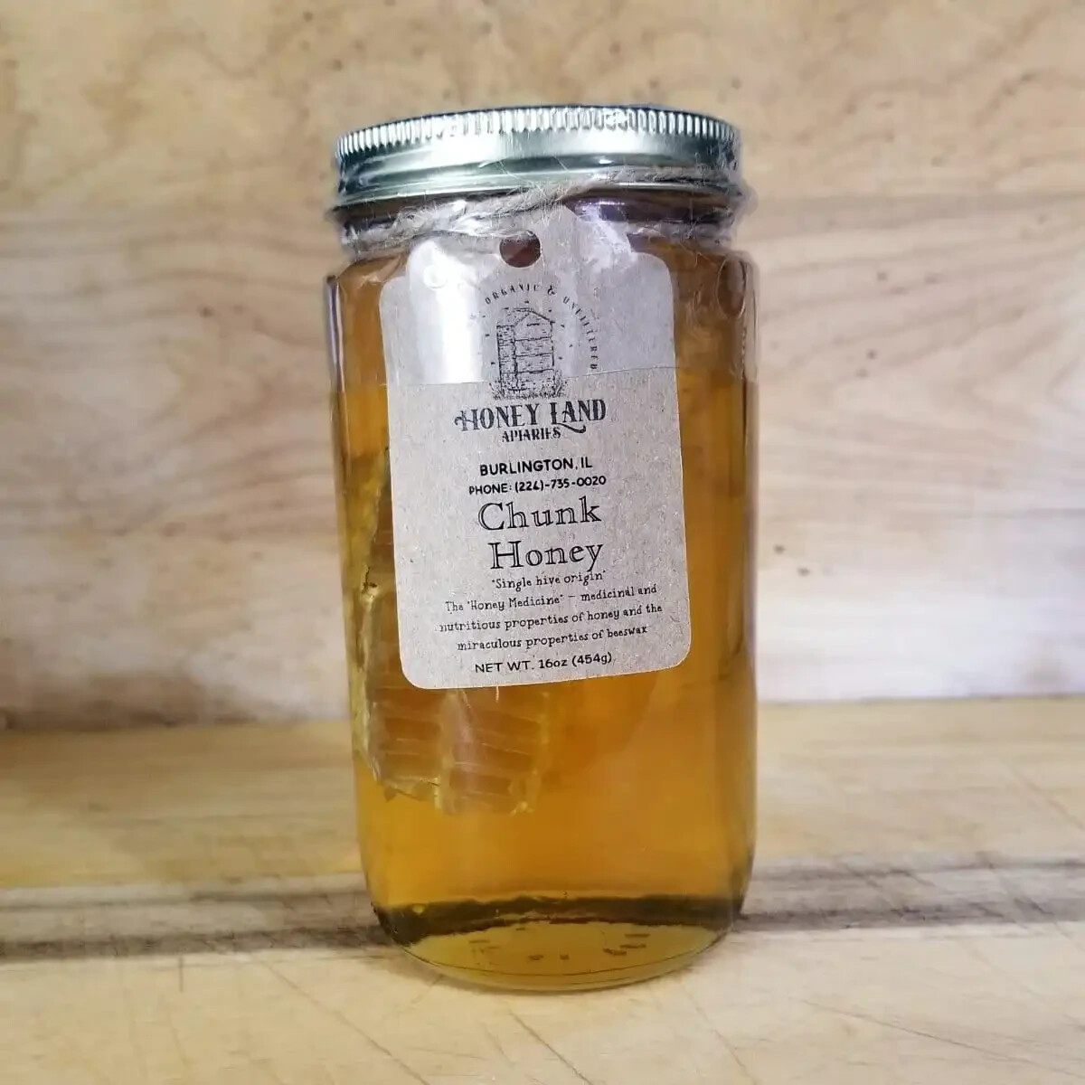 Raw Chunk Honey-1 lb (454g) - 100% Wildflower Local Organic Unfiltered GLASS JAR