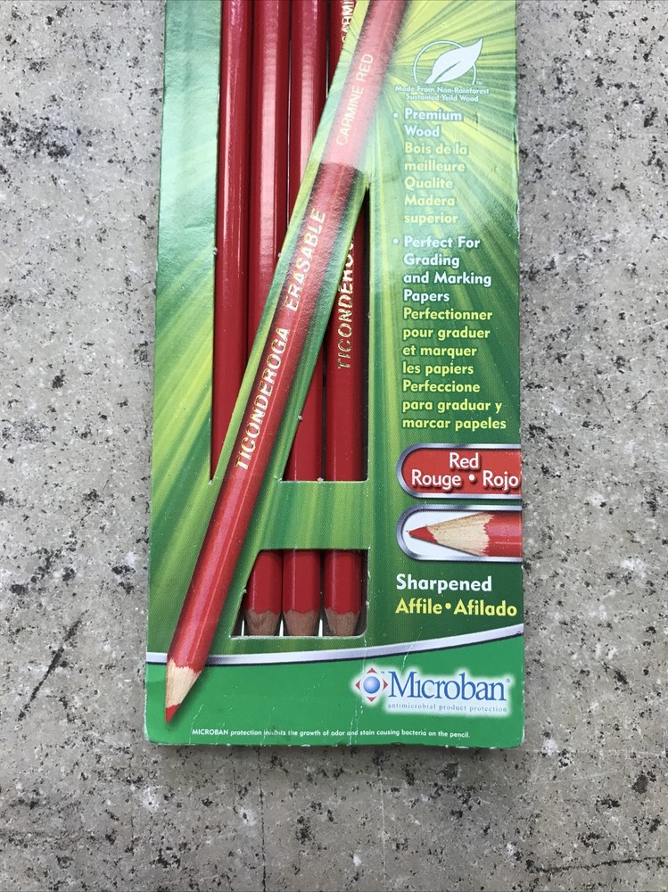 Ticonderoga Erasable Checking Pencils, Eraser Tipped, Pre-Sharpened, 4/Pack, Red