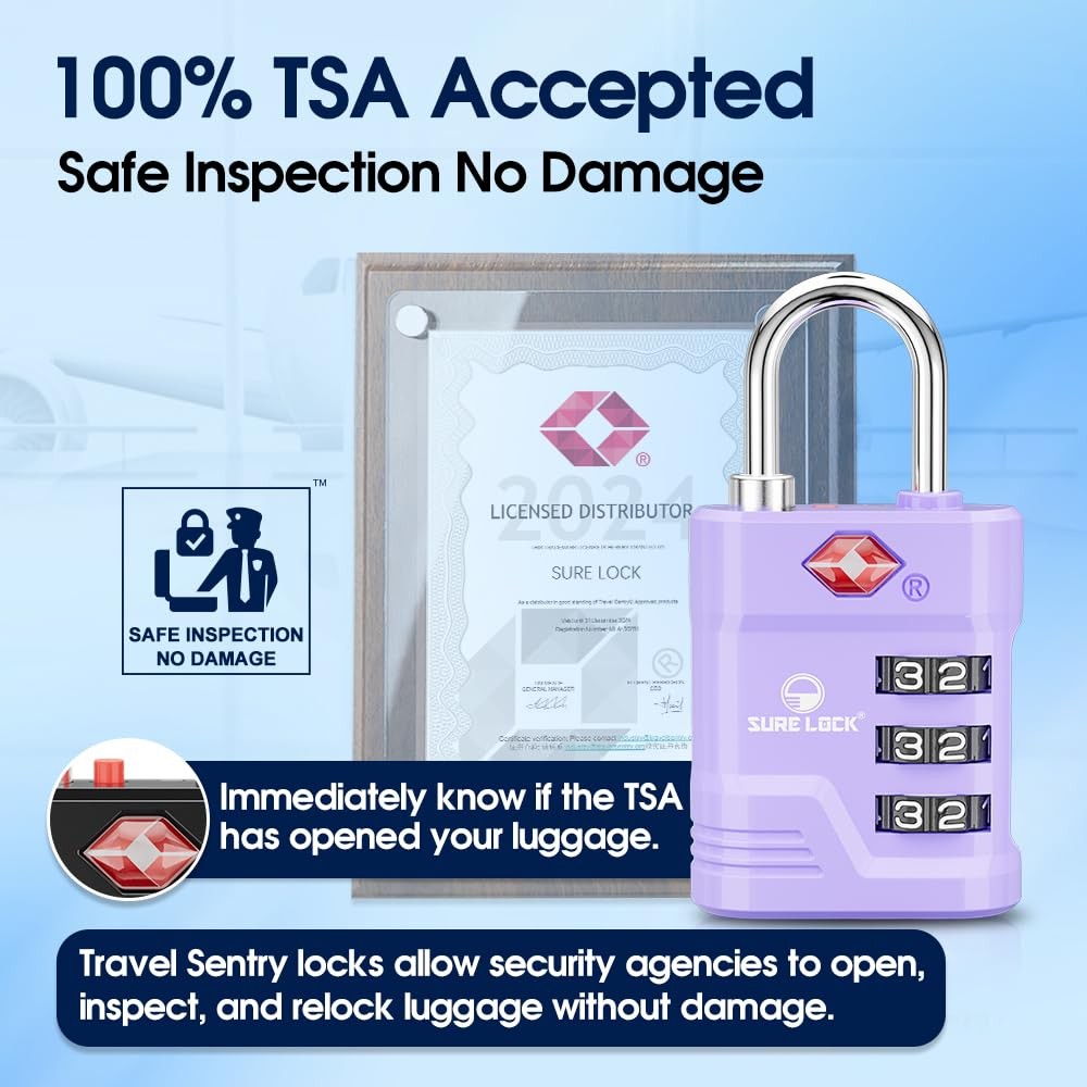 TSA Approved Luggage Lock – 3-Digit Resettable Combination Padlock with Open ...