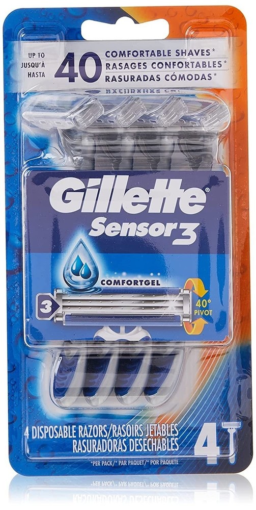 Gillette Sensor3 Smooth Shave Disposable Razor, 4 Count
