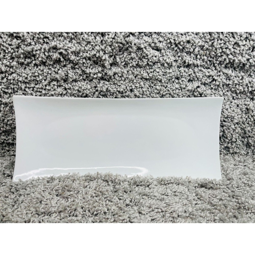 Simple Dining Ceramic White Concaved Rectangle Platter Serving Plate 14"X6"