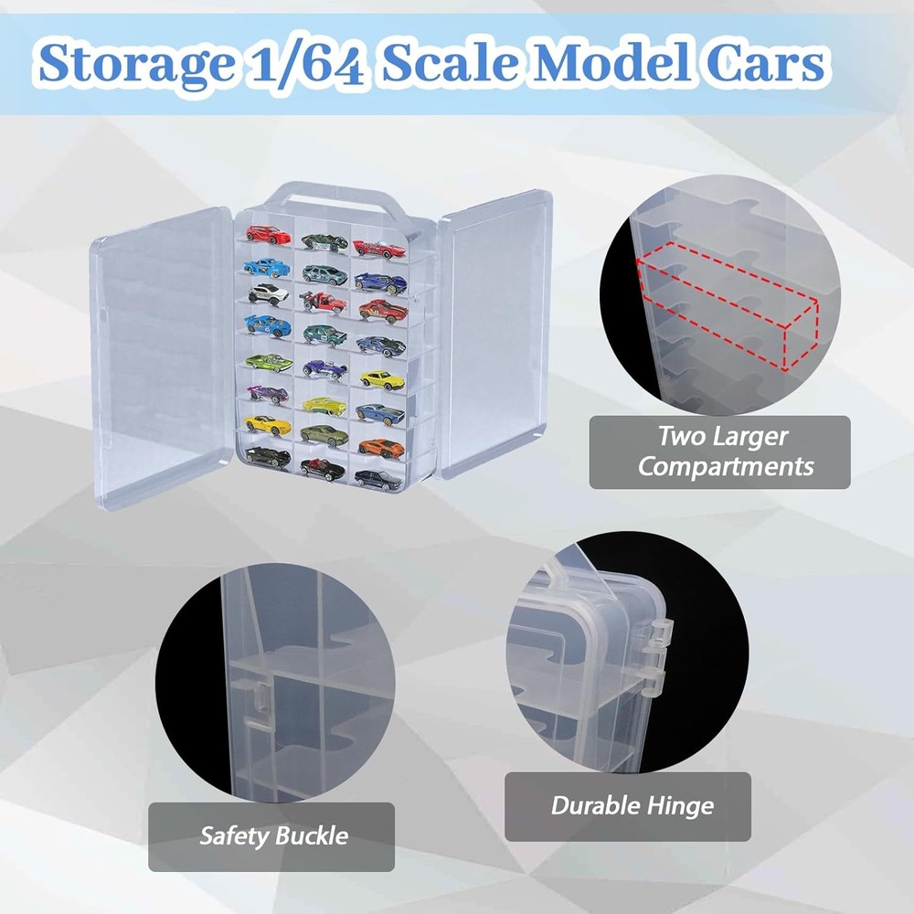 Double Sided Storage Case for Hot Wheels with Carrying Handle, Clear