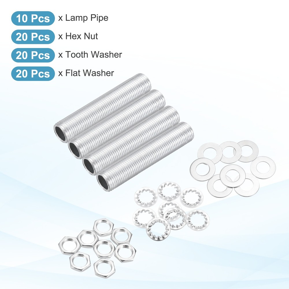 70Pcs 1.2" Lamp Pipe Kit with Nuts Washers 1/8IP Thread Fasteners Assortment