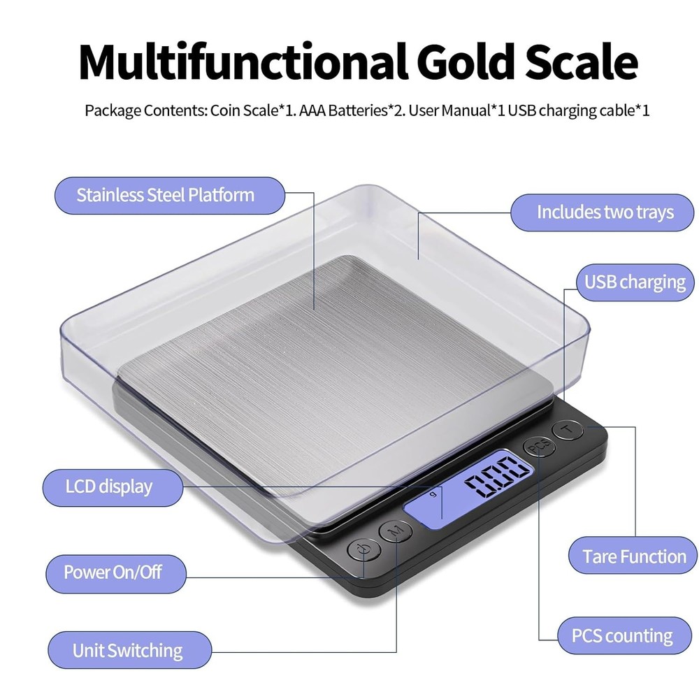 High Precision Coin Scale - 1kg/0.01g with PCS Counting & TARE Function