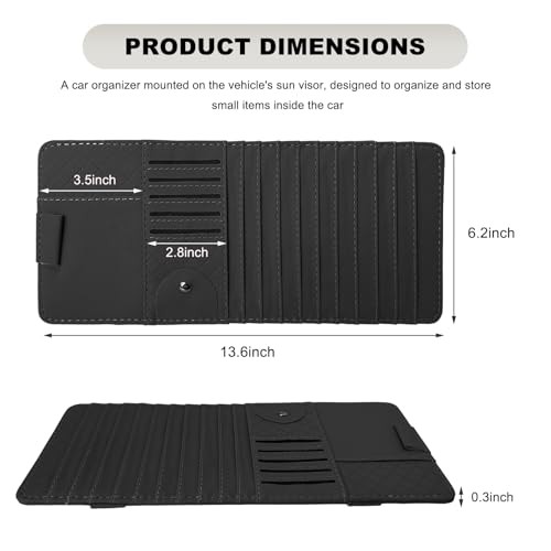 Sun Visor CD Case Holder for Car, Leather Auto Visor DVD Storage Case Black