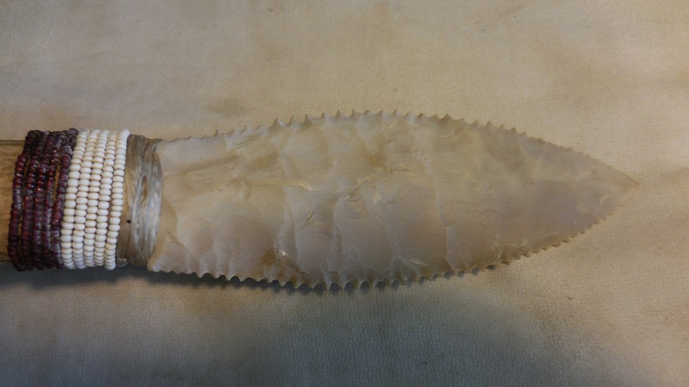 16.5" Lg Flint Bone Handled Beaded Knife