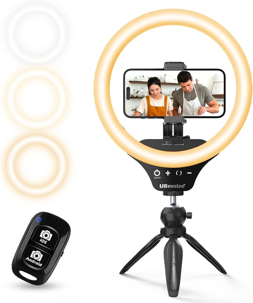 UBeesize 10.2" Selfie Ring Light Dimmable with Tripod Stand, Cell Phone Holder