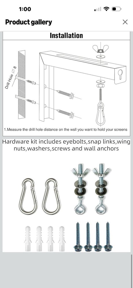 6" Projector Screen Mounting Brackets with Adjustable Hooks for Wall or Ceiling