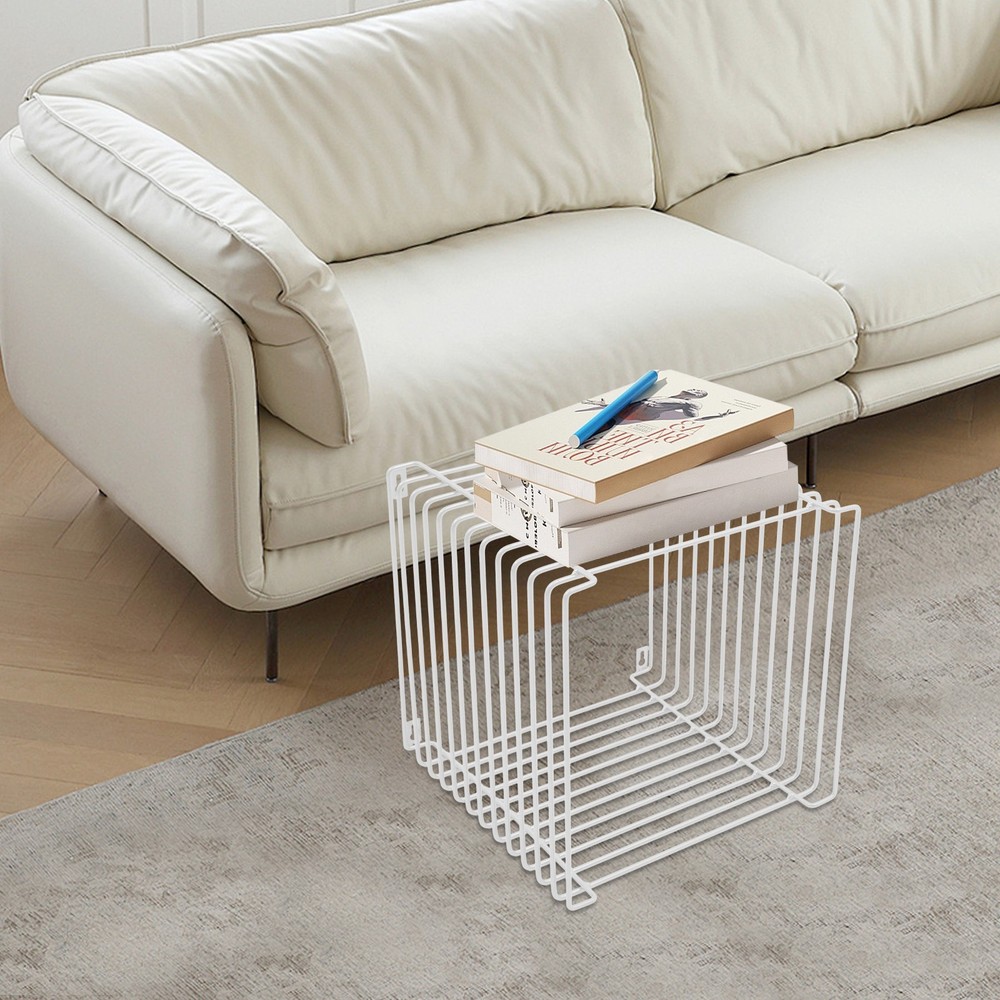 Side Table, Square Geometry Side Table, Linear Metal End Table