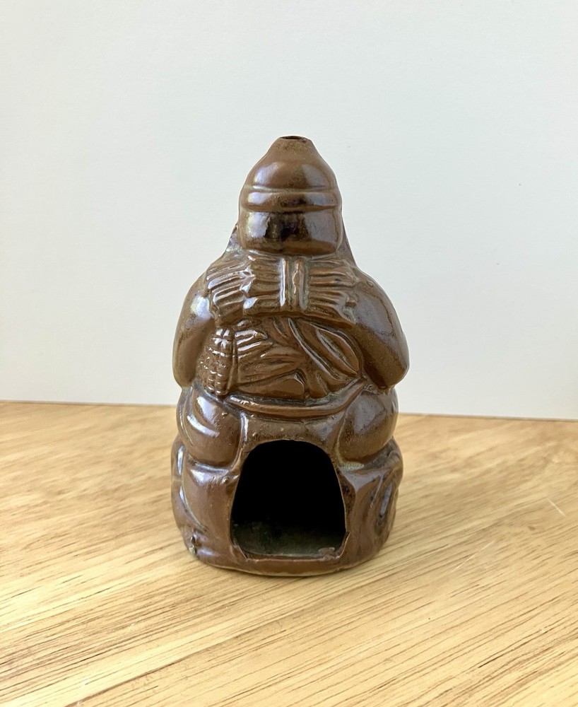 Vintage Clay Buddha Cone Incense Burner Brown