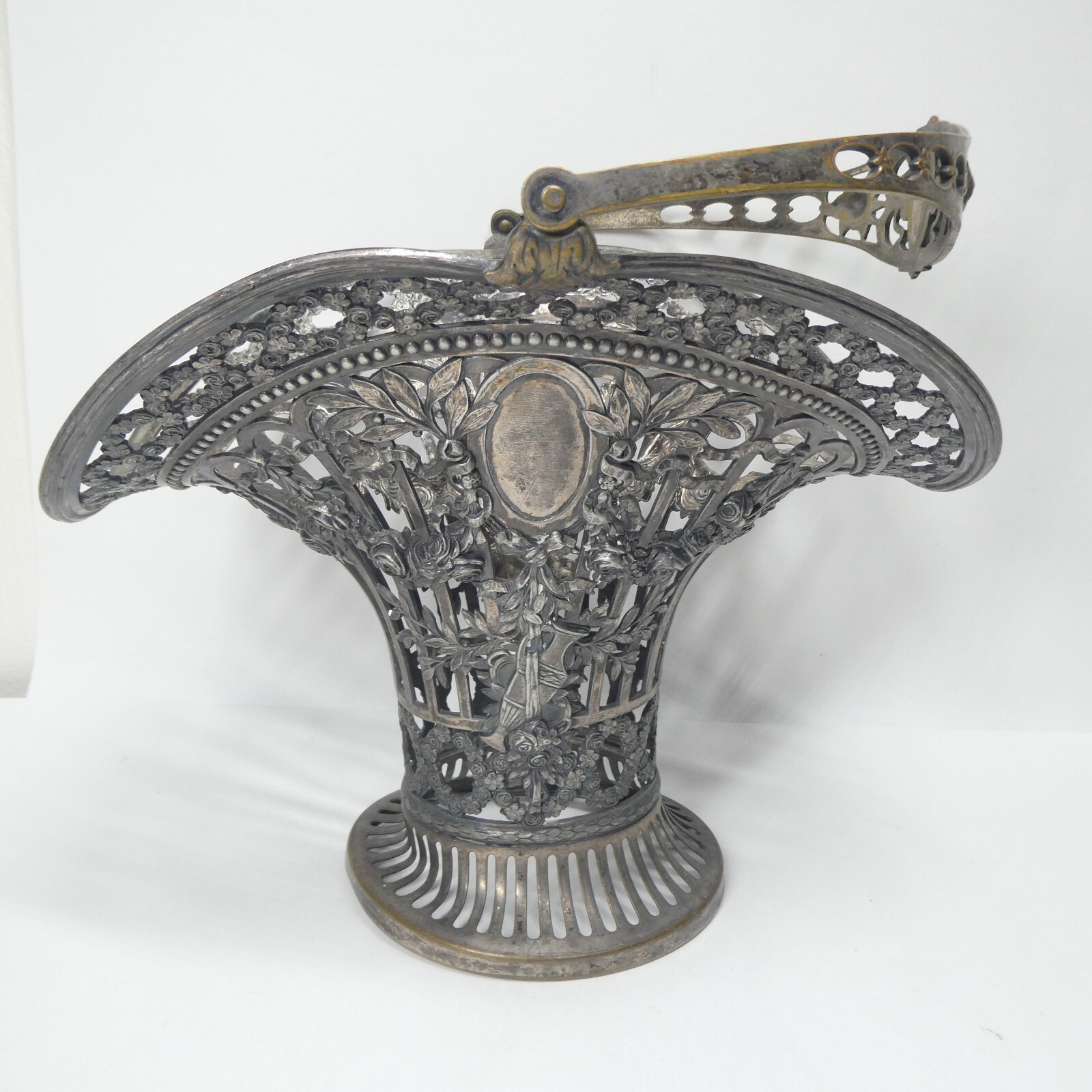 German Silver Pierced Bride’s Basket B.M. Germany Hallmarked Antique Art Nouveau