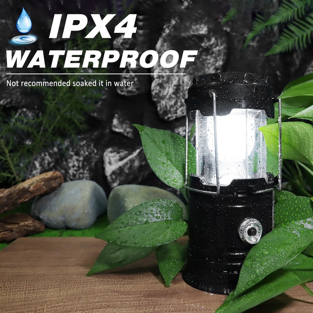DIBMS 4-Pack Solar Camping Lantern, Collapsible LED USB White