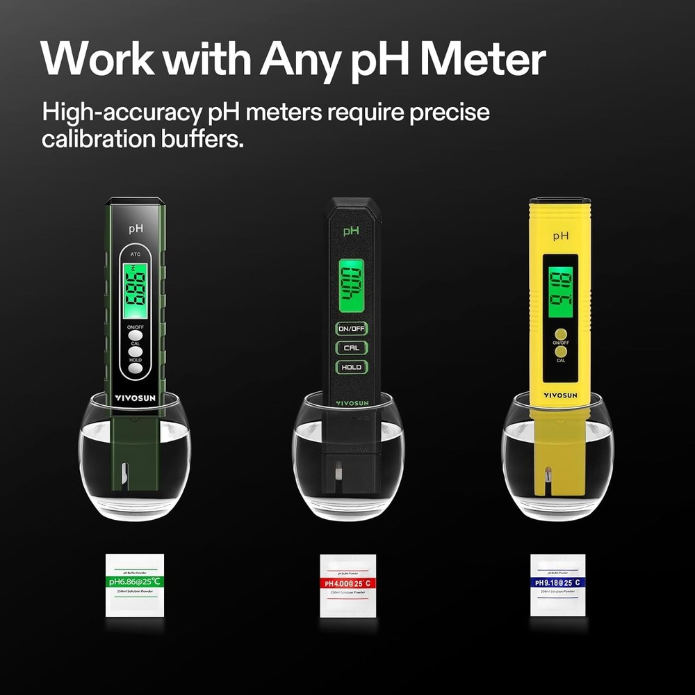 VIVOSUN 18-Pack pH Meter Buffer Solution Powder, 6.86/4.00/9.18, pH...