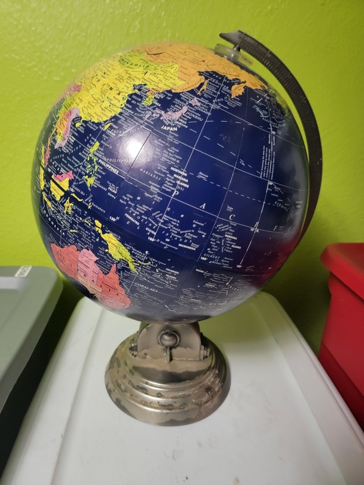REPLOGLE GLOBEMASTER 12" BLUE WORLD GLOBE ART DECO BASE MCM Decor Classroom