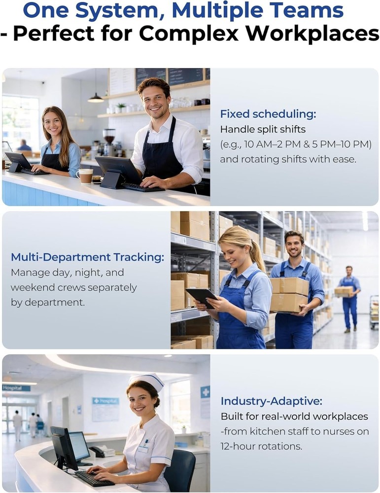 Biometric Time Clock for Employees, Fingerprint & PIN Standalone Punch Machine
