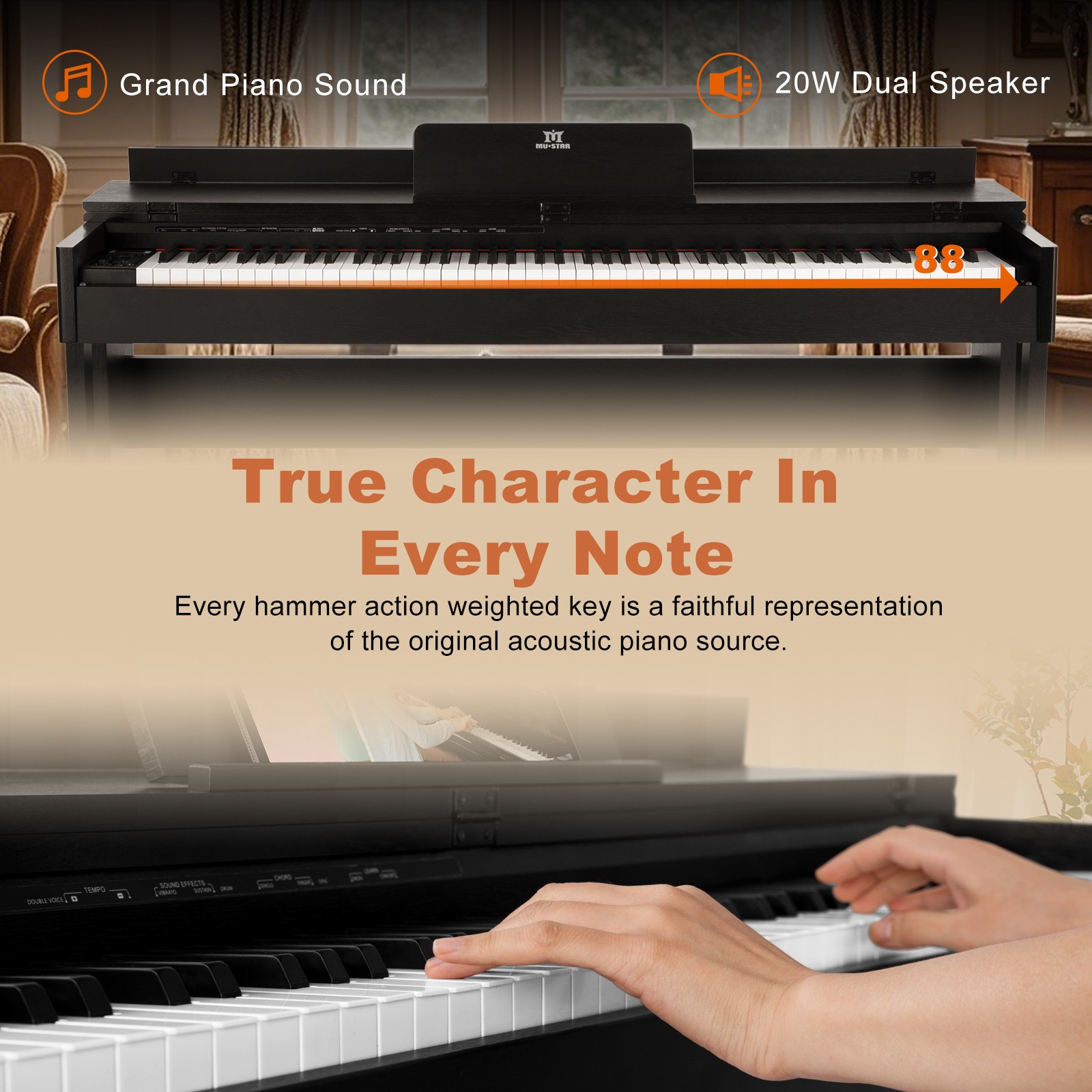 Black 88Key Full Size Weighted Hammer Action Digital Piano Keyboard with 3-Pedal