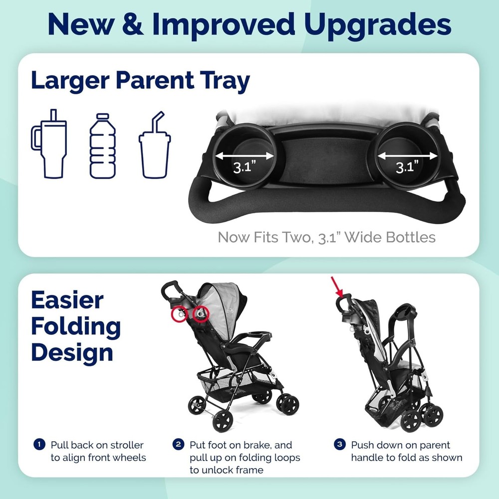 Stylish Slate Gray Lightweight Stroller with Adjustable Canopy & 5-Point Harness