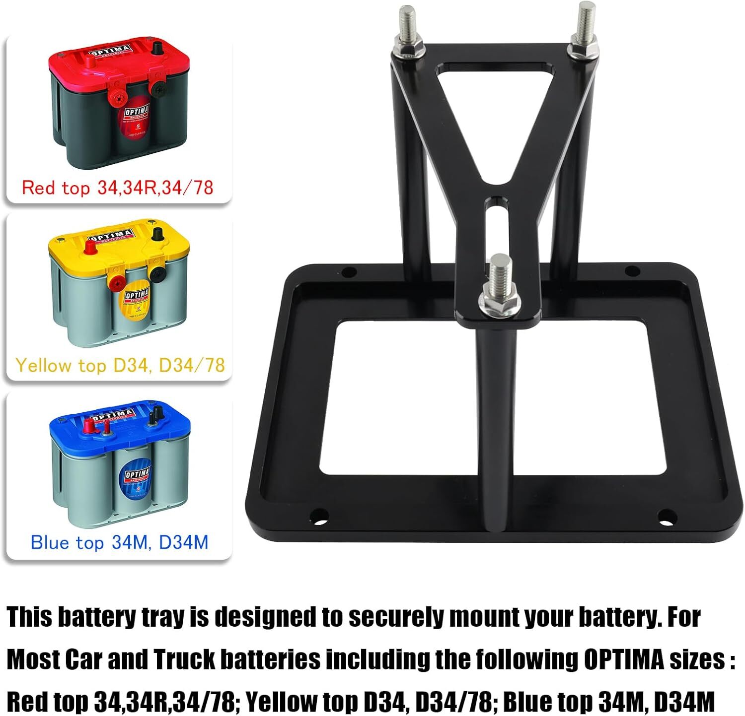 Aluminum Billet Battery Tray Hold Down Trunk Relocation Box Racing Mount Black