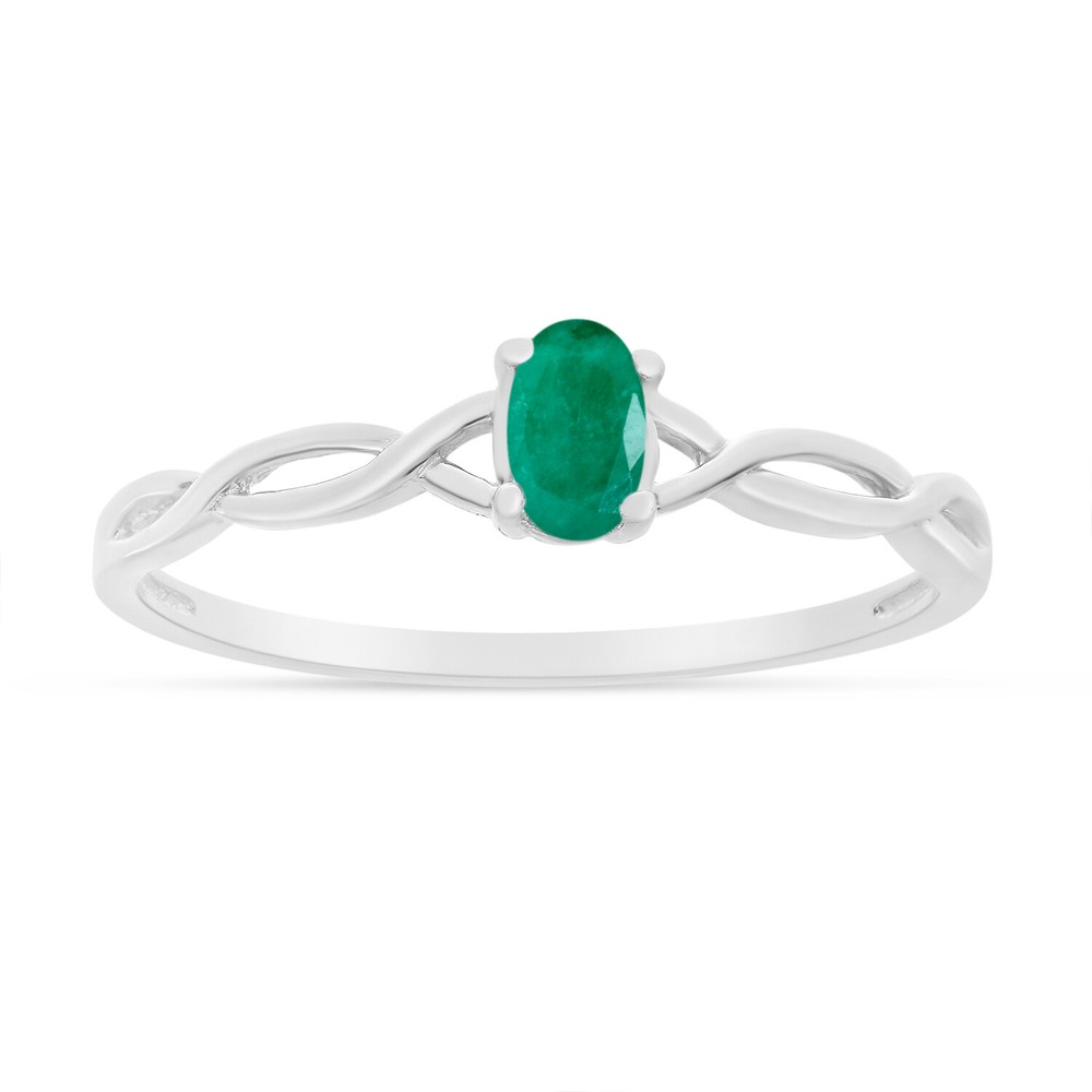 10k White Gold Oval Emerald Ring