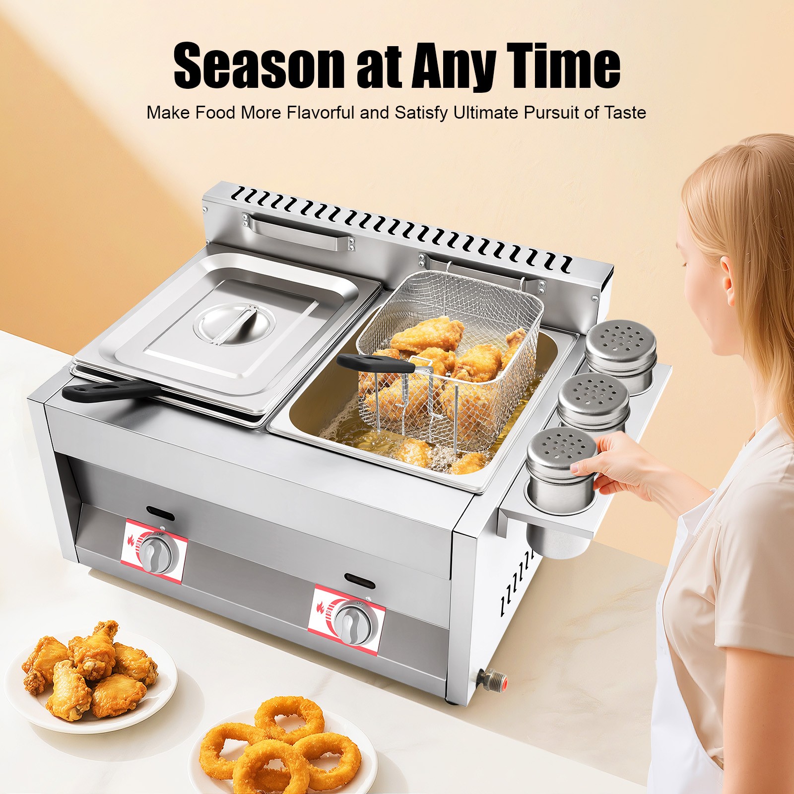 Commercial Deep Fryer with Basket and Lid Stainless Steel Dual Tank Fry Machine