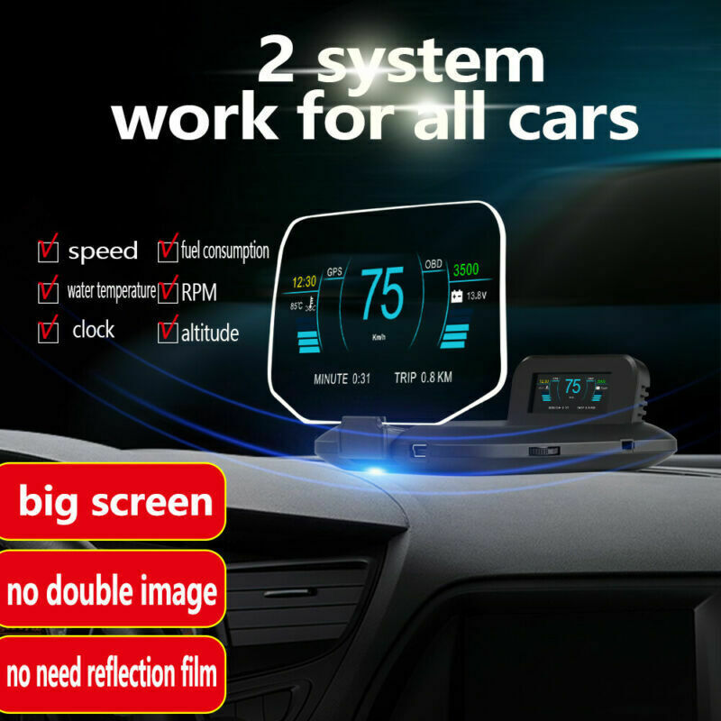 Car HUD OBD GPS Head Up Display Speedometer TIM LCD Screen Projector Speed Alarm