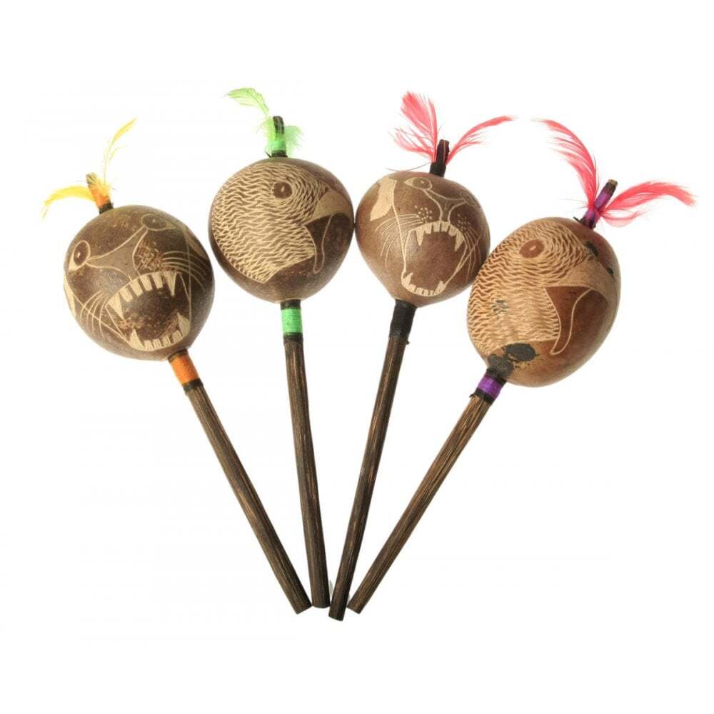 Peruvian Amazon Shipibo Jaguar Design 3" Medium Jungle Rattle - Green