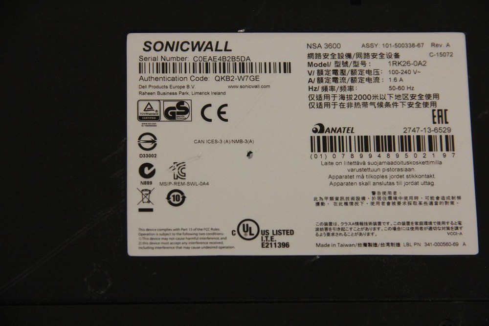 DELL SONICWALL NSA 3600 Firewall Security Appliance