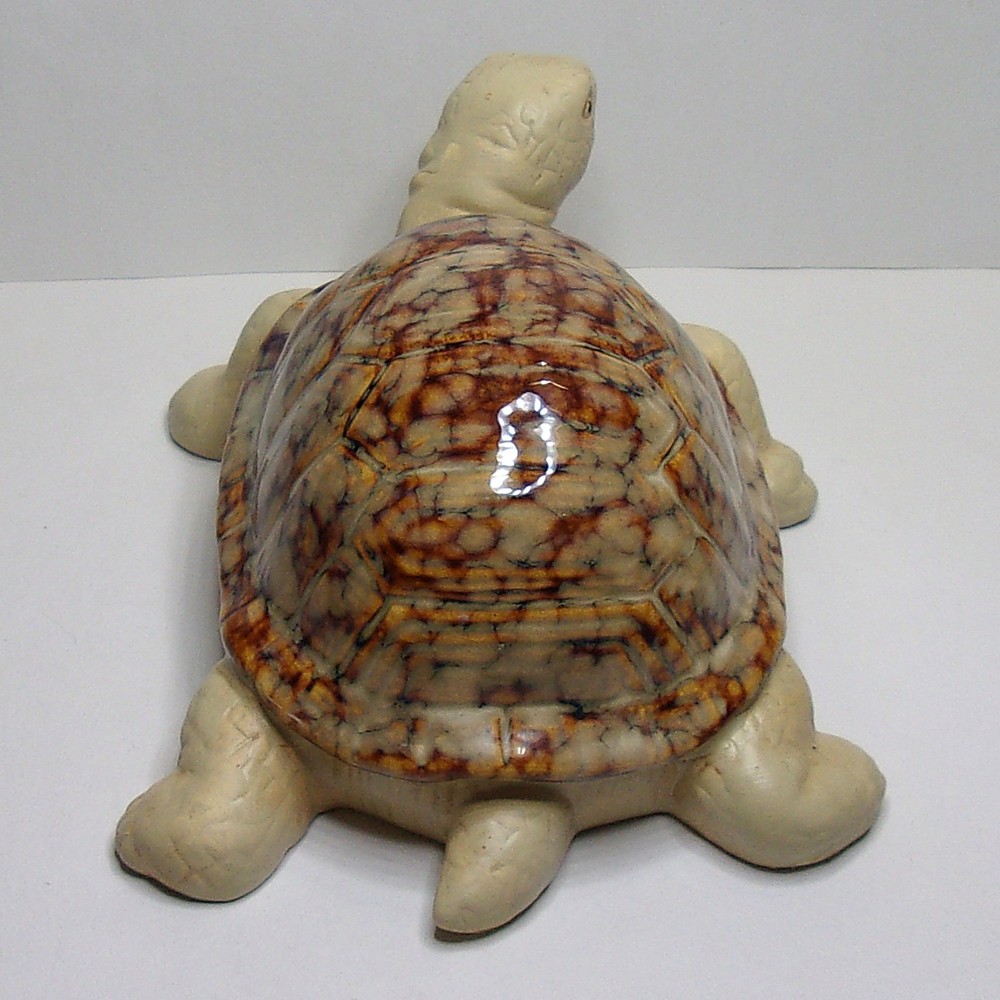 Ceramic Turtle Figurine Statue Hand Painted with Glazed Tan/Brown Tortoise Shell