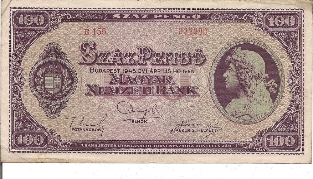 HUNGARY, 100 PENGO, P#111, 1945