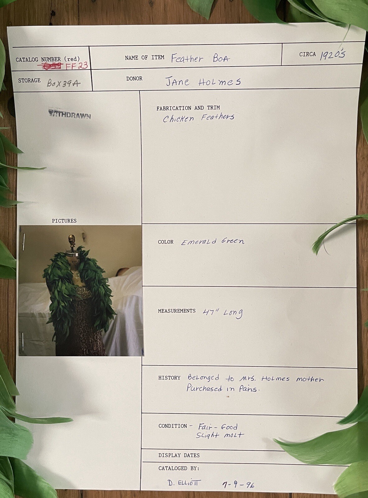 Antique Flapper Green Feather Neck Boa Scarf Wrap 1920s Art Deco Womens French