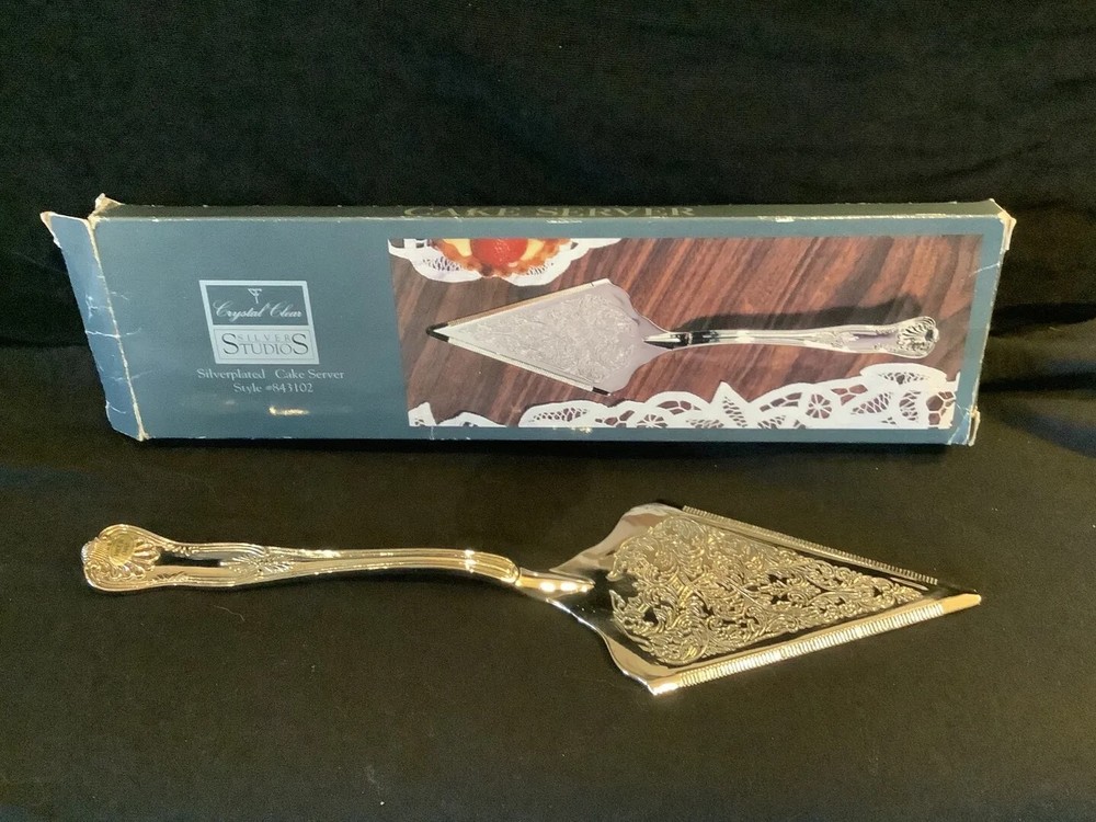 Silver Studios Large Silver Plated Cake Server Ornate Scroll Design 11.5"