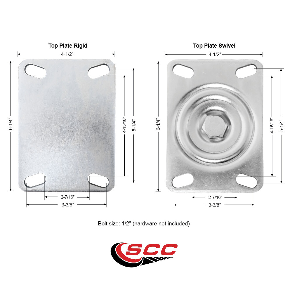 4 Inch Solid Poly Caster Set with Roller Bearings 2 Swivel 2 Rigid SCC