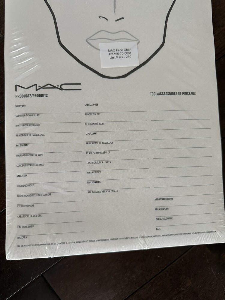 MAC Cosmetics Face Chart 250 Pack Paper Face Charts
