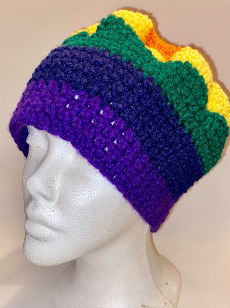Rainbow Hand Knitted Crocheted Hat Cap Unisex Multi Colored