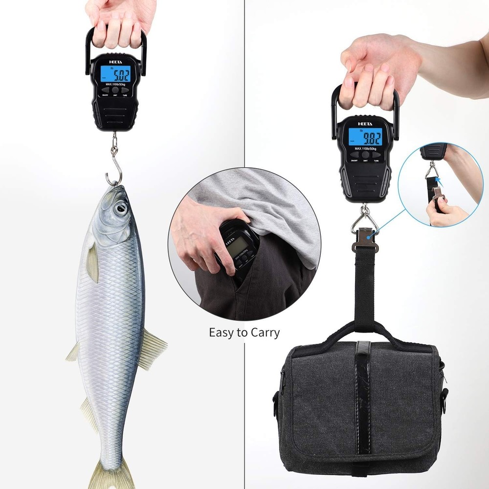 Compact Hanging Fish Scale with LCD Display, Tare Function & 2 AAA Batteries