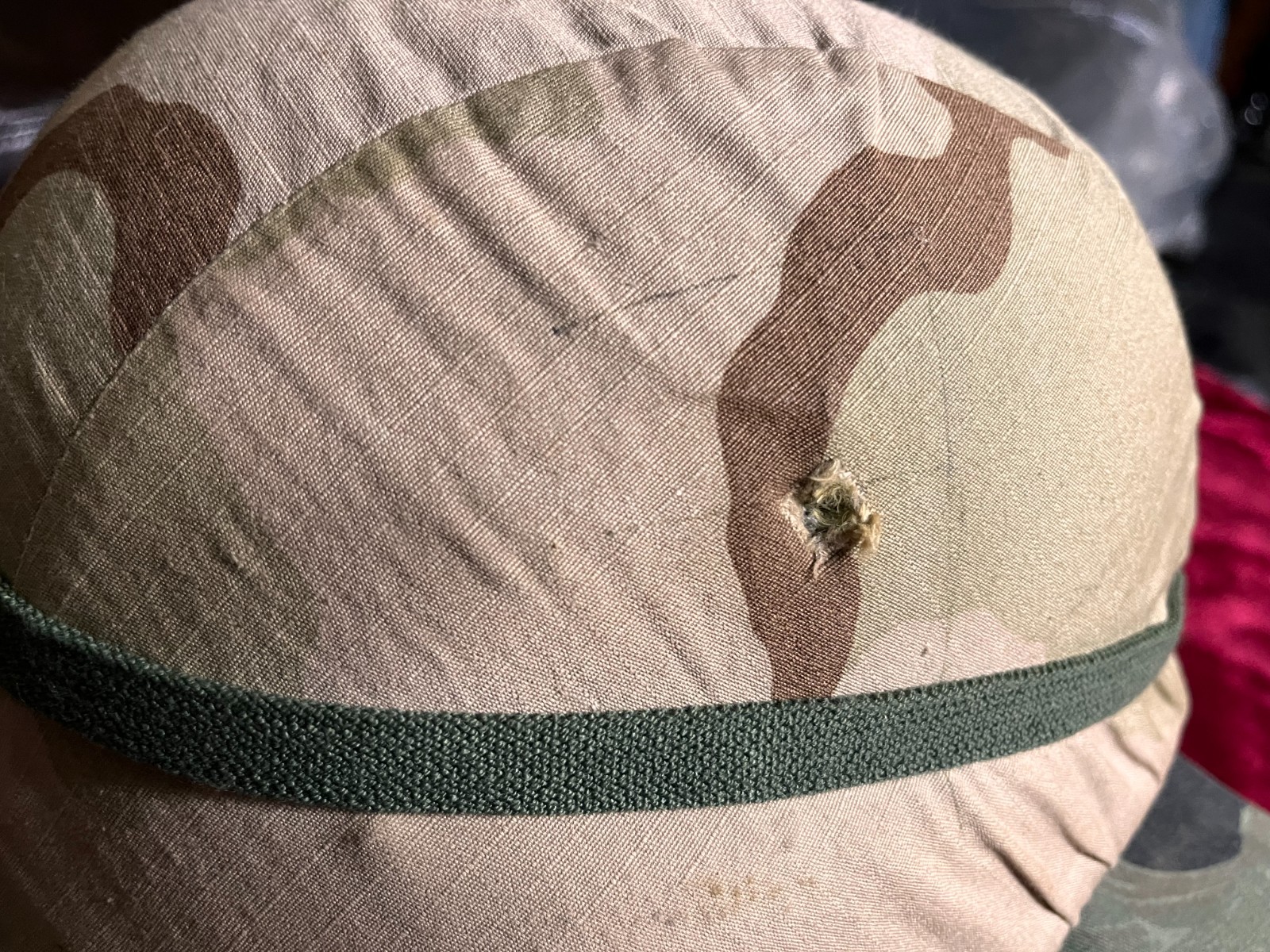 PASGT Helmet Cover Battle Damaged Iraq Desert Storm and OPFOR Shirt US Army OBO