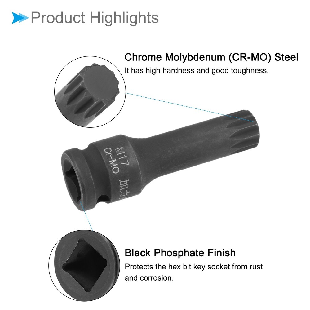 Impact Triple Square Spline Bit Socket M17 Bit 1/2" Drive Metric Screwdriver