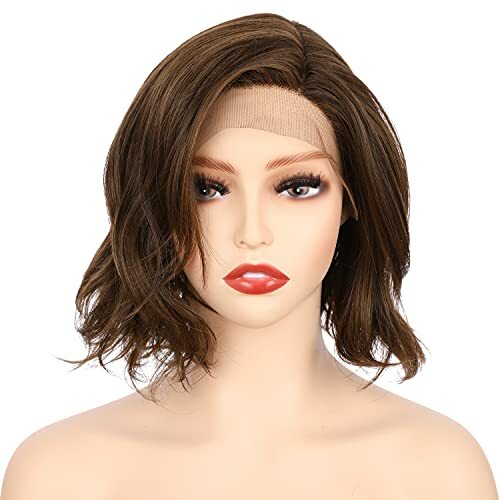 Onedor 10 Inch Side Part Lace Front Short Wavy Hair Bob Wigs for Women