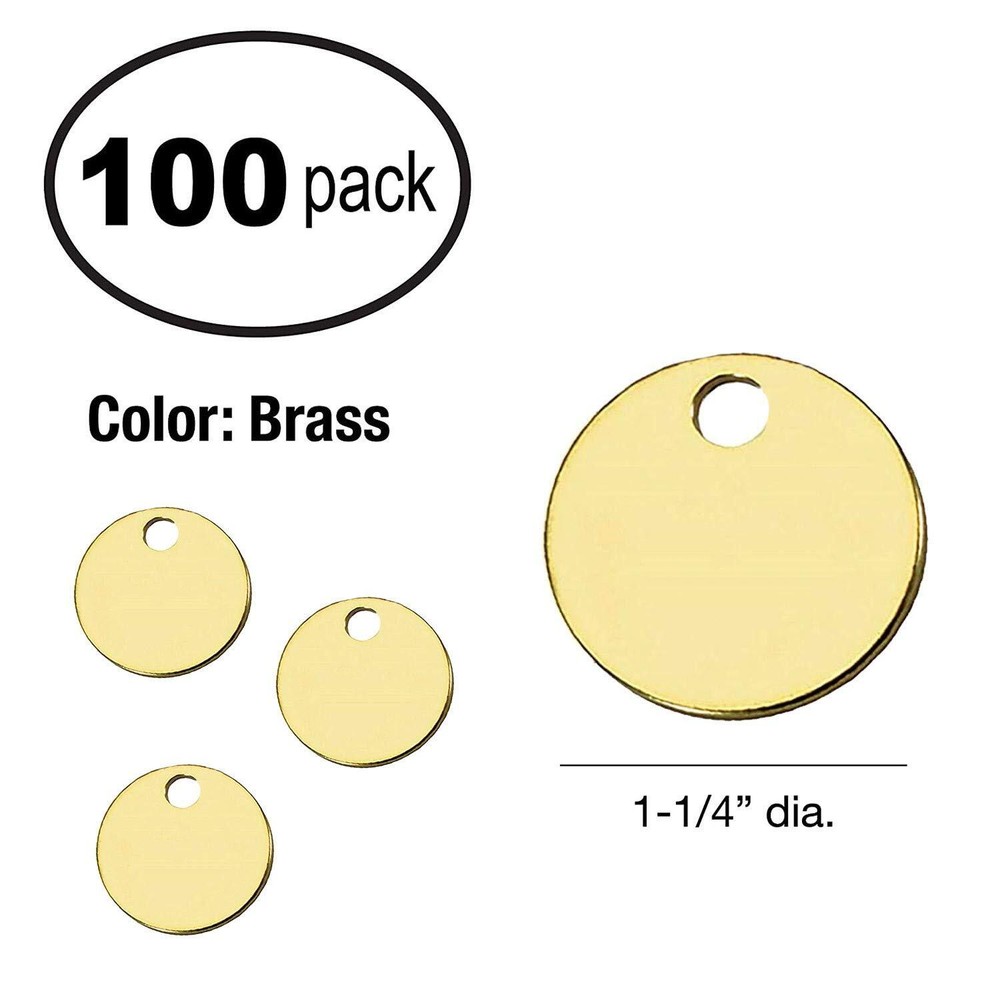 Solid Brass Round Tag One Hole And 11/4 Inch Diameter 100 Per Box 26012
